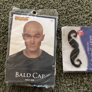 Halloween Spirit Bald Cap with Black Mustache
